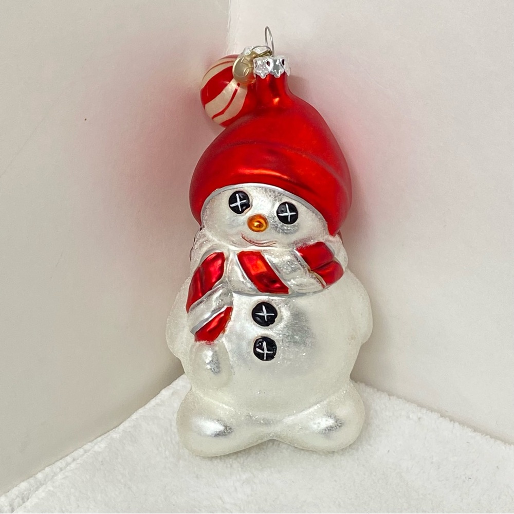 Department 56 Vintage Glass Snowman Ornament Red Hat Striped Scarf Christmas